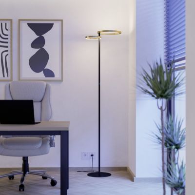 Mässing design golvlampa plast, Corwin, 16W, varm till kall vit justerbar LED, med beröringsdimmer