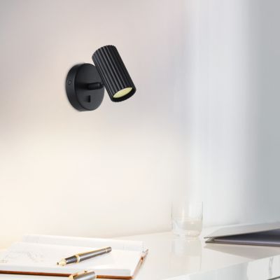 Svart modern väggspotlight aluminium, Vikram, med brytare