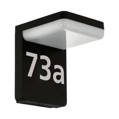 Svart modern husnummer lampa aluminium, Gerline, 10W, 3000K LED, IP44