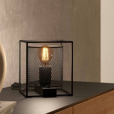 Svart industri bordslampa aluminium, Thiemo, med brytare