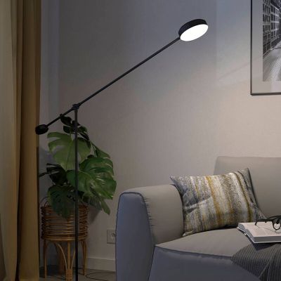 Svart modern läslampa golv aluminium, Thies, 24W, 3000K LED, 3 stegs dimmer