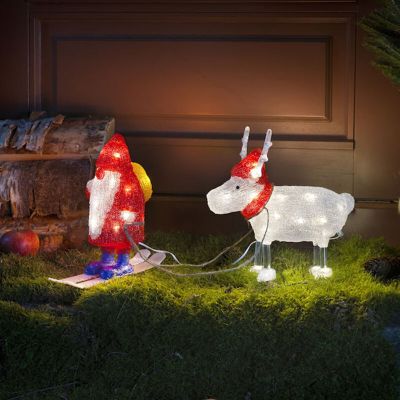 Röd jul 3d julfigur akryl, Kerstman en rendier, 2W, 4000K LED, IP44