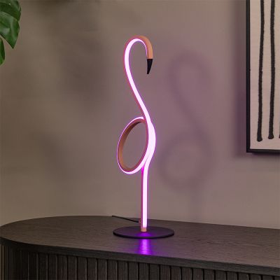 Rosa bordslampa modern, Flamingo, 5,5W, RGB LED, met fjärrkontroll