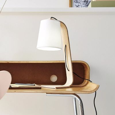Trä bordslampa vit, Nordic, med brytare