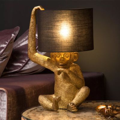 Guld bordslampa retro, Extravaganza Chimp, med brytare