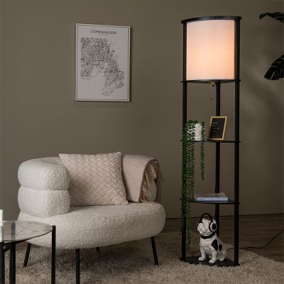 Svart golvlampa modern, Menno, med dra i strömbrytaren