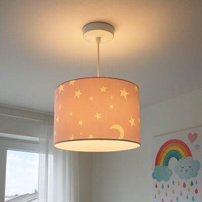 Tyg fönsterlampa barn rosa, Stars