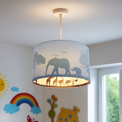 Tyg fönsterlampa barn blå, Safari