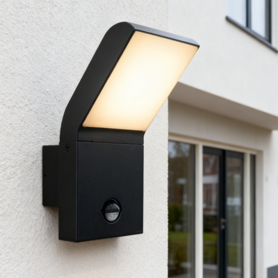 Aluminium utomhus vägglampa med rörelsesensor antracit, Andor, 12W, 4000K LED, IP54