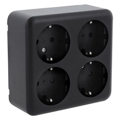 Q-Link utanpåliggande uttag, 4-vägs, med skyddsledare, svart