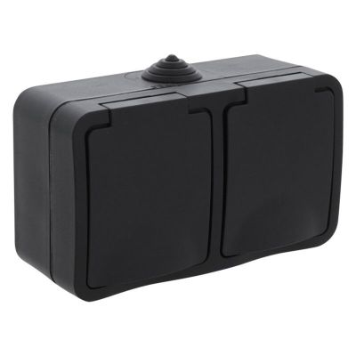 Q-Link 2-vägs utanpåliggande uttag, skyddskontakt, stänksäker, horisontell