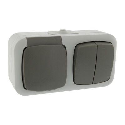 Q-Link Kombinationsuttag och strömbrytare, stänksäker serie Skyddsjord