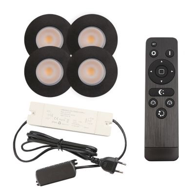 4 svart infälld spotlights uterum Dico, IP65, med anslutningsset och fjärrkontroll