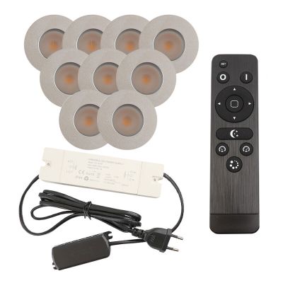 9 krom infälld spotlights uterum Dico, IP65, med anslutningsset och fjärrkontroll