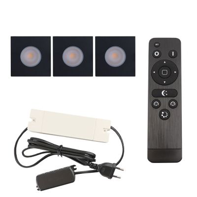 3 fyrkantig svart infälld spotlights uterum Dico, IP65, med anslutningsset och fjärrkontroll