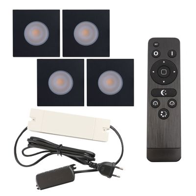 4 fyrkantig svart infälld spotlights uterum Dico, IP65, med anslutningsset och fjärrkontroll