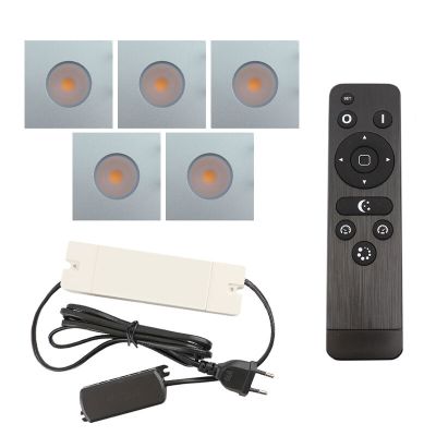 5 fyrkantig krom infälld spotlights uterum Dico, IP65, med anslutningsset och fjärrkontroll