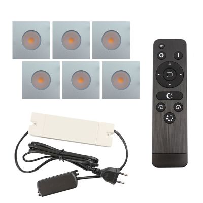 6 fyrkantig krom infälld spotlights uterum Dico, IP65, med anslutningsset och fjärrkontroll