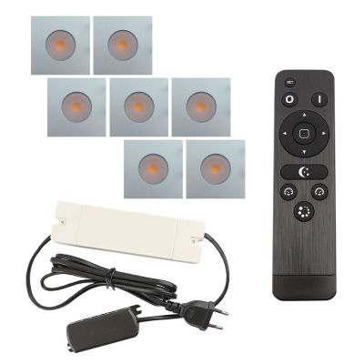 7 fyrkantig krom infälld spotlights uterum Dico, IP65, med anslutningsset och fjärrkontroll