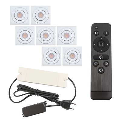 7 vinklingsbar infälld spotlights uterum Rona fyrkantig, IP44, med anslutningsset och fjärrkontroll, vit