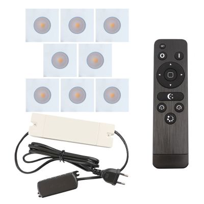 8 fyrkantig vit infälld spotlights uterum Dico, IP65, med anslutningsset och fjärrkontroll