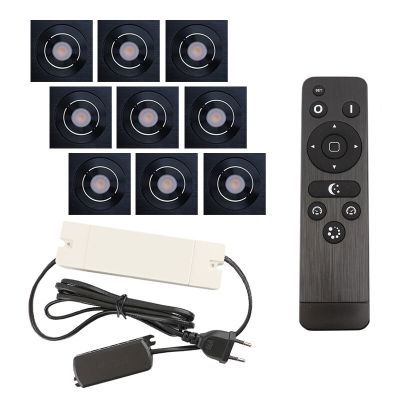 9 vinklingsbar infälld spotlights uterum Rona fyrkantig, IP44, med anslutningsset och fjärrkontroll, svart