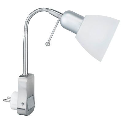 Nickel stickkontakt vägglampa metall, Ava, med brytare