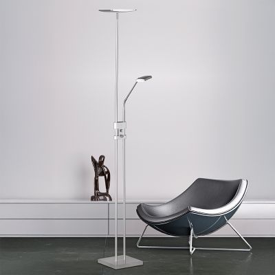 Nickel golvlampa modern, Simon, 15W, 3000K LED, med brytare