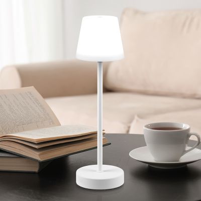 Vit uppladdningsbar bordslampa plast, Suman, 2W, varm till kall vit justerbar LED, IP44, med beröringsdimmer