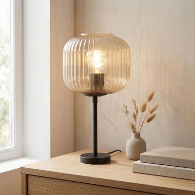Design bordslampa bärnstensfärgad, Charlois, med brytare