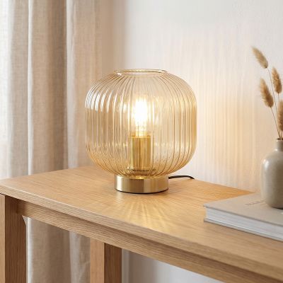 Design bordslampa bärnstensfärgad, Charlois, med brytare