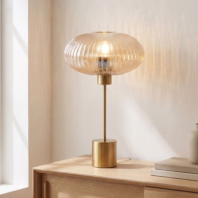 Design bordslampa bärnstensfärgad, Charlois, med brytare