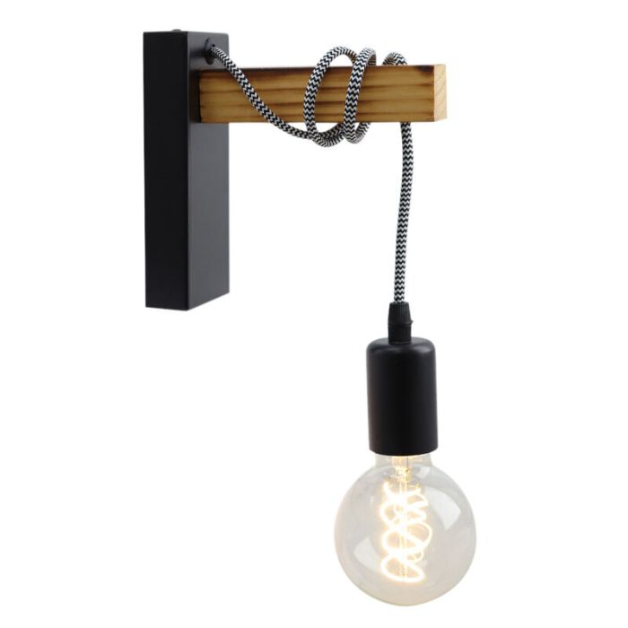 Trä vägglampa svart, Rena