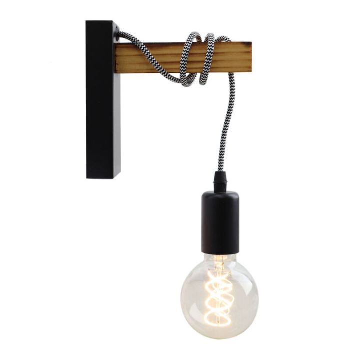 Trä vägglampa svart, Rena