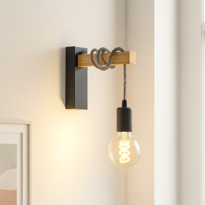 Trä vägglampa svart, Rena