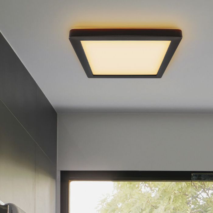 Plast taklampa badrum svart, Shivani, 15W, 3000K LED, IP44
