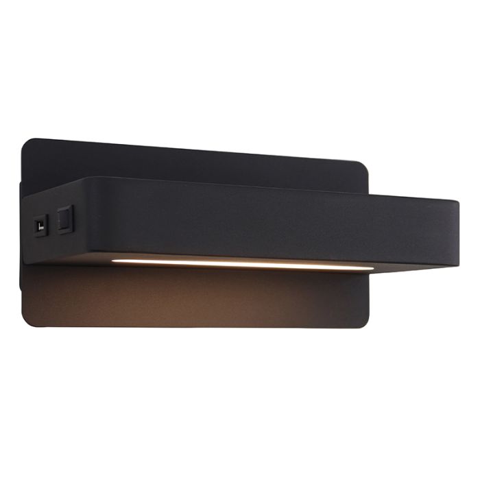 Modern vägglampa svart, Gregor, 10W, 3000K LED, med brytare