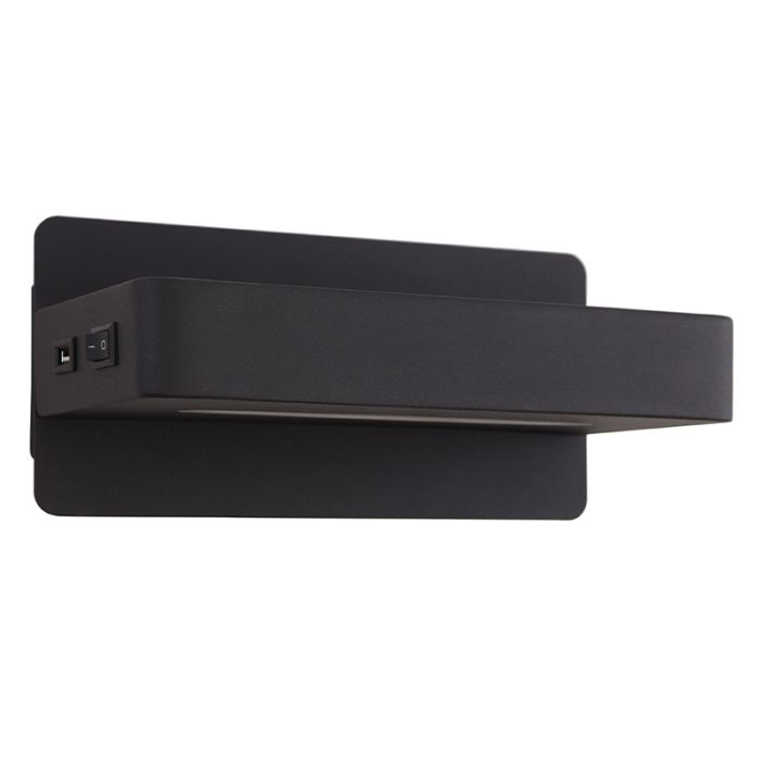 Modern vägglampa svart, Gregor, 10W, 3000K LED, med brytare