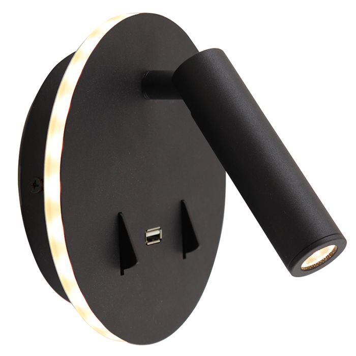 Modern vägglampa svart, Alec, 9W, 3000K LED, med brytare