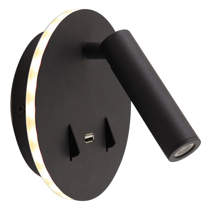 Modern vägglampa svart, Alec, 9W, 3000K LED, med brytare