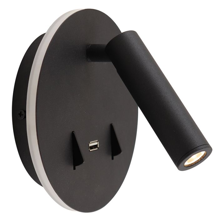 Modern vägglampa svart, Alec, 9W, 3000K LED, med brytare