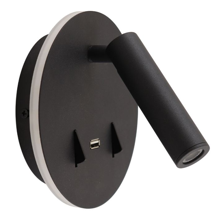 Modern vägglampa svart, Alec, 9W, 3000K LED, med brytare