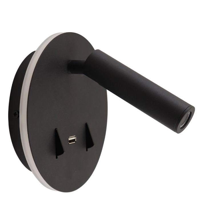 Modern vägglampa svart, Alec, 9W, 3000K LED, med brytare
