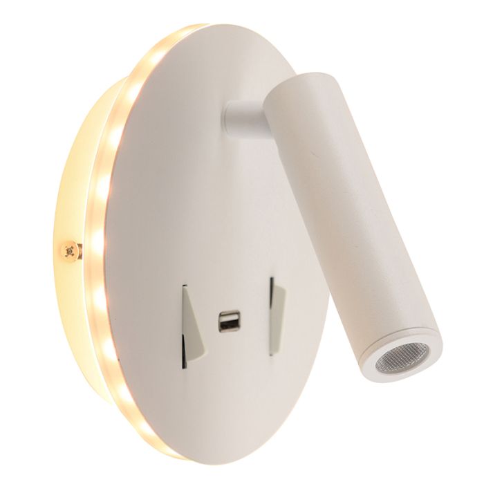 Modern vägglampa vit, Alec, 9W, 3000K LED, med brytare