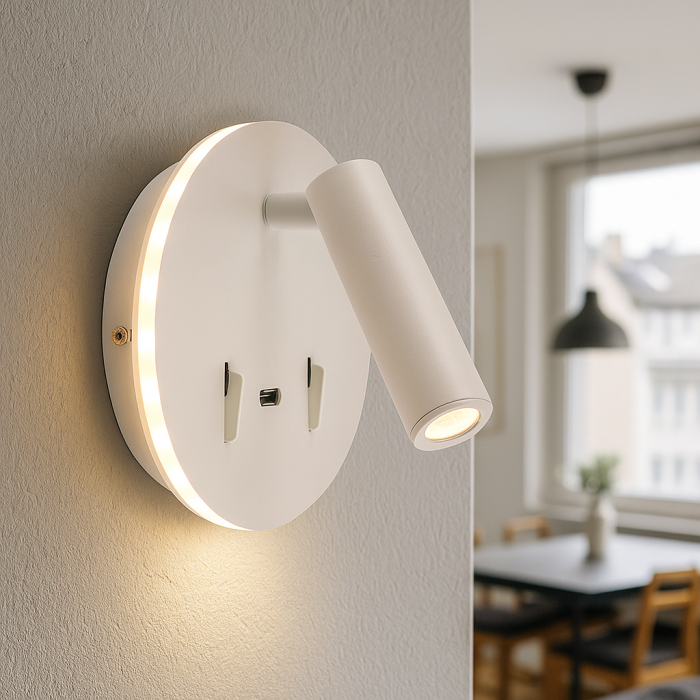 Modern vägglampa vit, Alec, 9W, 3000K LED, med brytare
