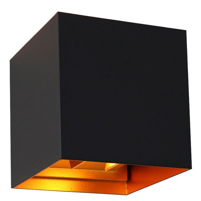 Up down vägglampa svart med gyllene insida, Dion, 6W, 2700K LED, IP65