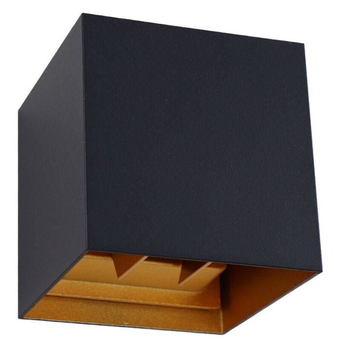 Up down vägglampa svart med gyllene insida, Dion, 6W, 2700K LED, IP65