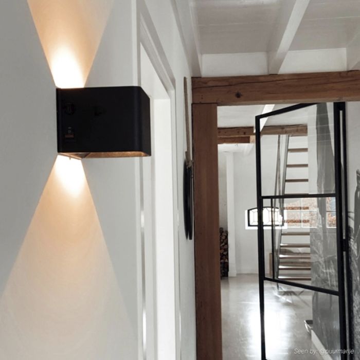 Uppladdningsbar up down vägglampa svart, Dion, 1W, 2700K LED, IP44, rörelsesensor