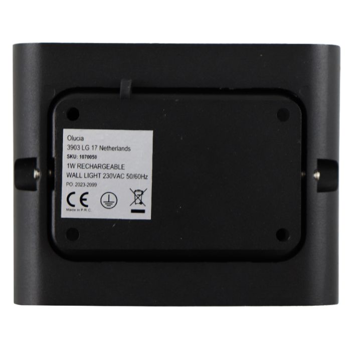 Modern uppladdningsbar vägglampa svart, Rodigo, 1W, 3000K LED, IP44