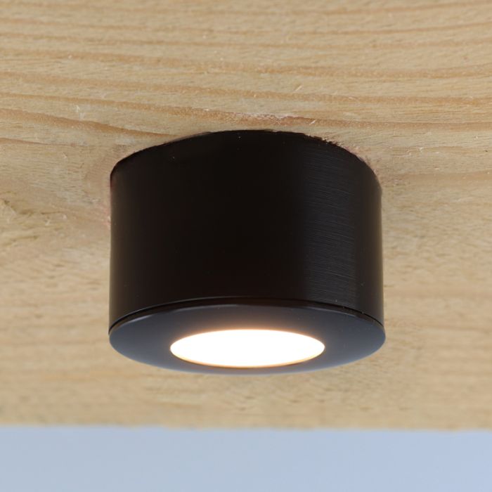 Rund svart utanpåliggande spotlight Vasso, IP44, dimbar